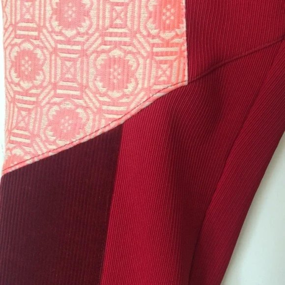 NWOT Nuvula New York Red pink and burgundy patchwork designer pants size L 10 - Picture 3 of 7